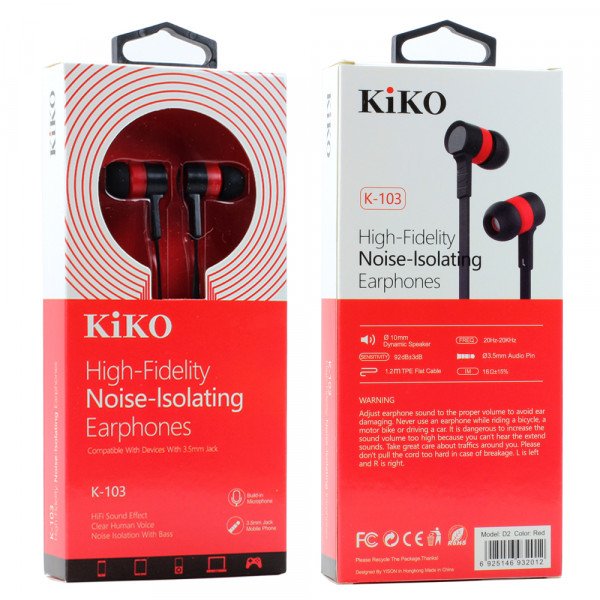 Wholesale KIKO K-103 HiFi Stereo Earphone Headset with Mic (K103 Red)